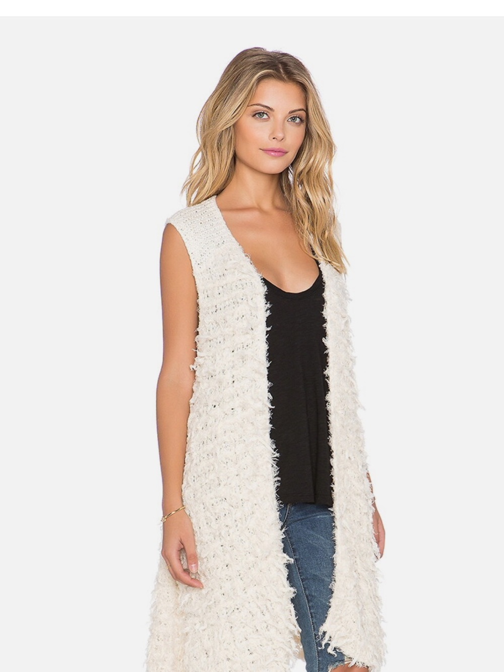 Free People White Faux-Fur Sleeveless Long Vest - Picture 7 of 16
